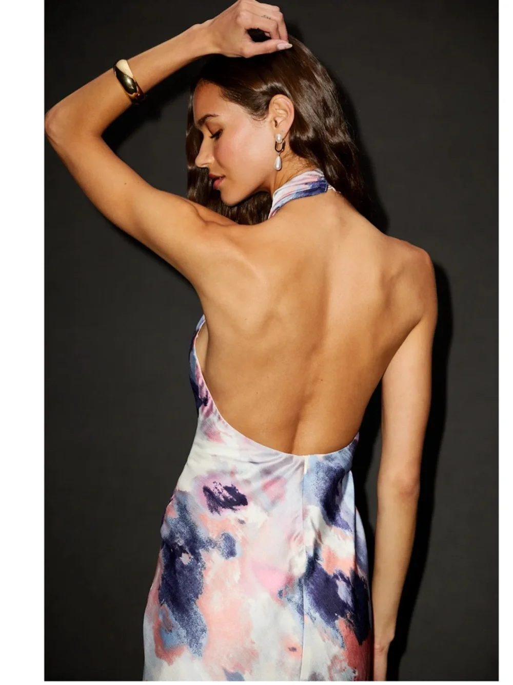 NWOT Lulu’s Beyond Classy Multi Abstract Print Satin Halter Midi Dress Medium